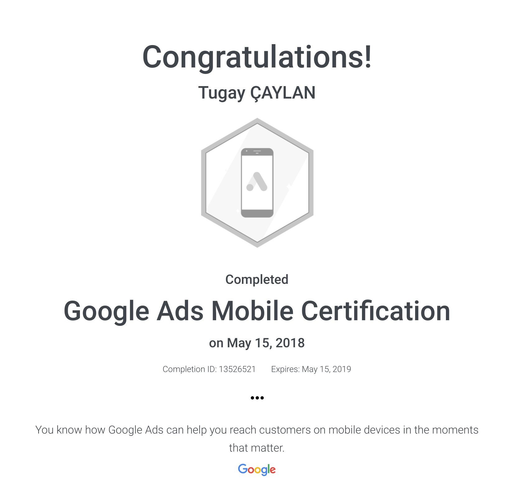 Google Ads Mobile Certification Google