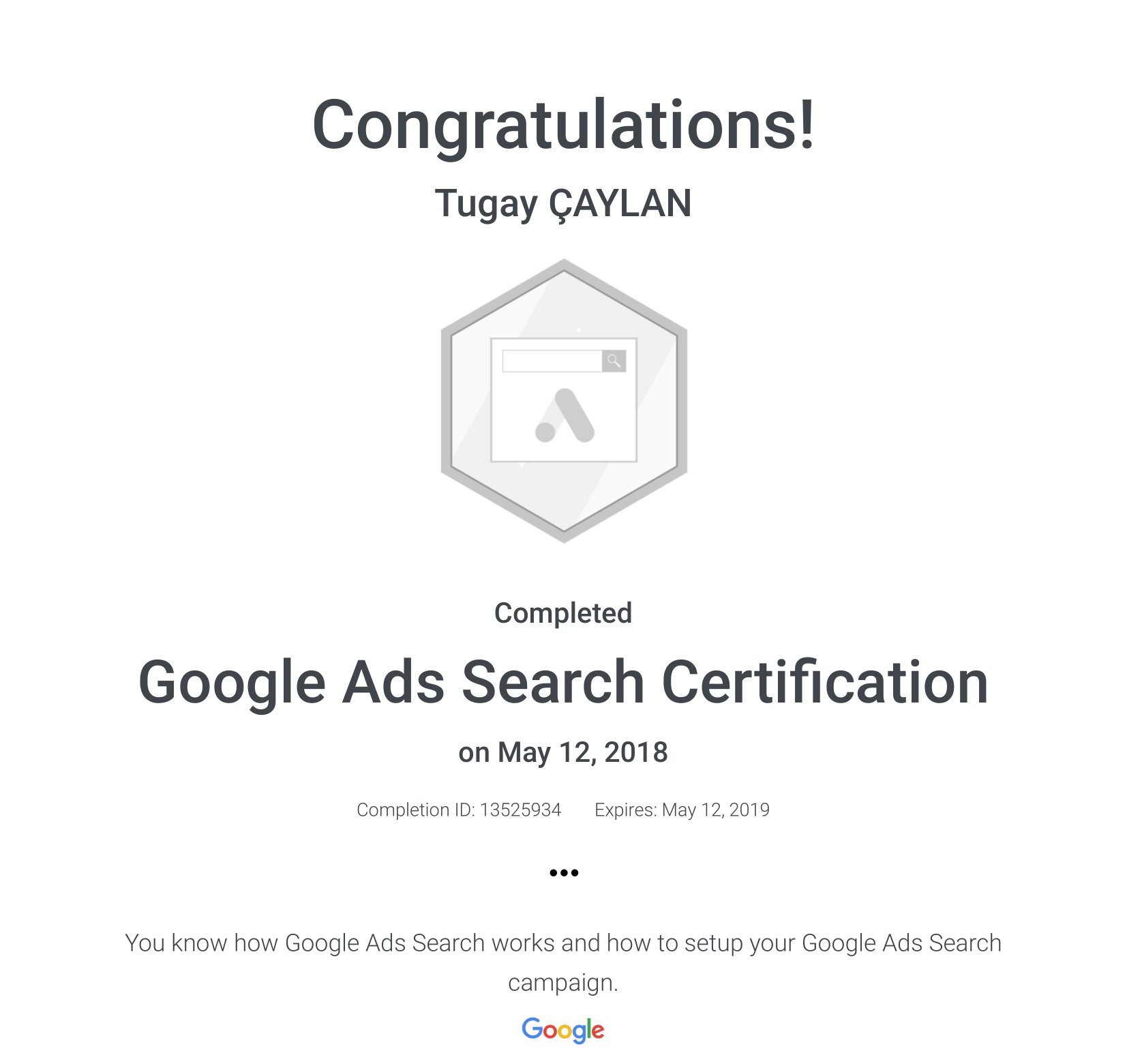 Google Ads Search Certification Google