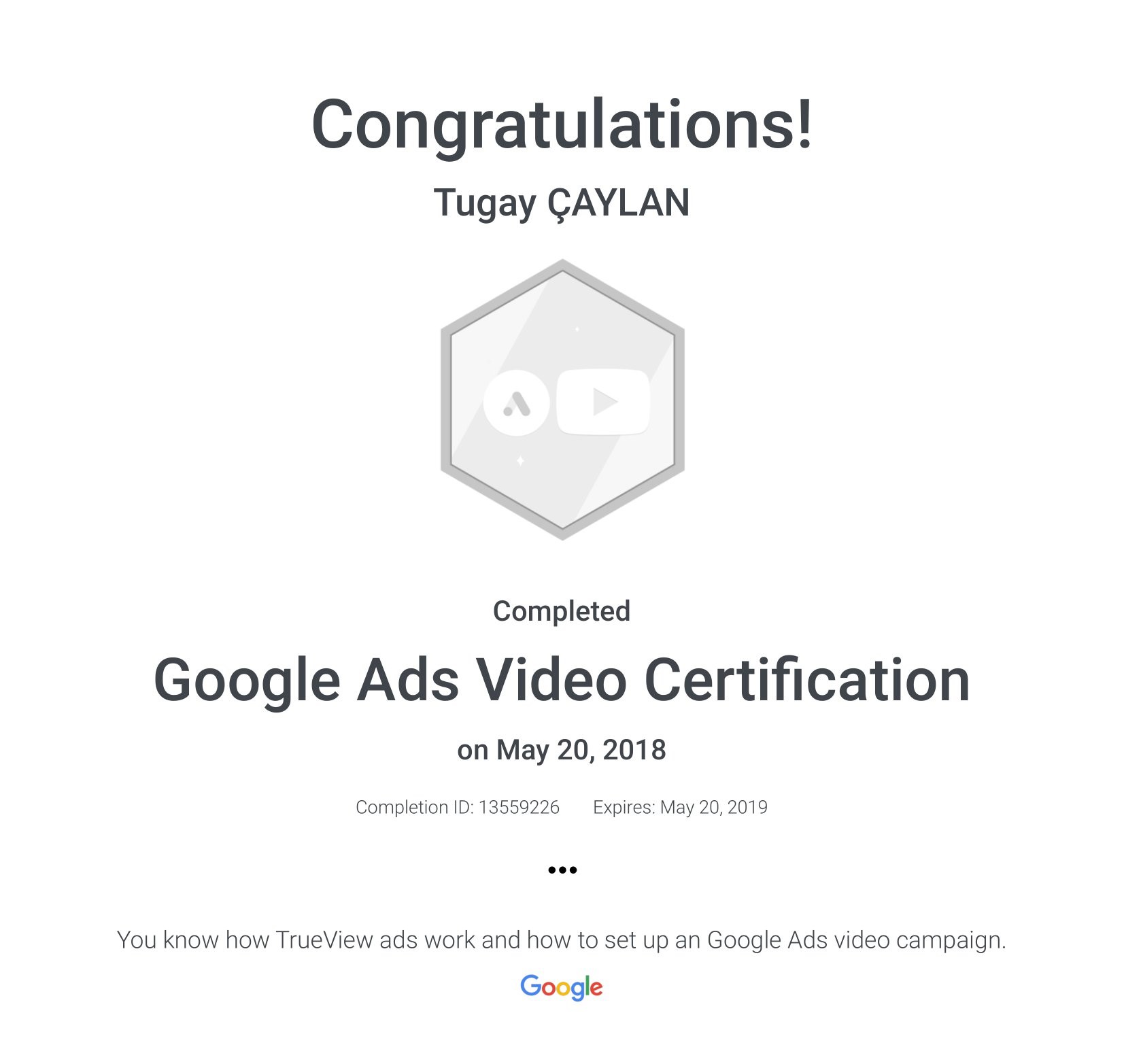 Google Ads Video Certification Google